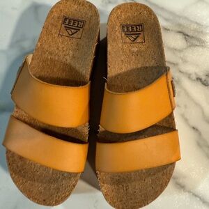 Reef Orange Double-Strap Cork Slide Sandals 3x $60